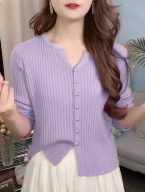 V-Neck Long Sleeve Knitted Open Cardigan
